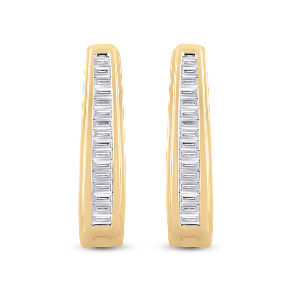 10kt Yellow Gold Womens Baguette Diamond Hoop Earrings 1/2 Cttw
