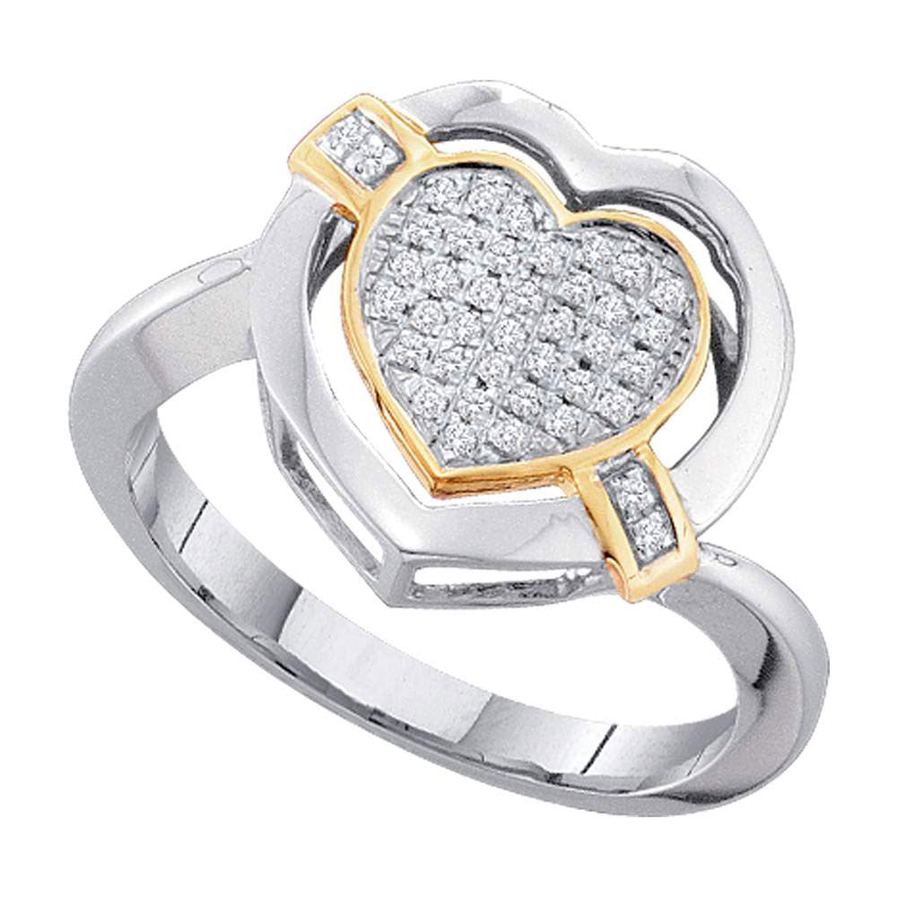 10kt White Gold Womens Round Diamond Heart Ring 1/6 Cttw