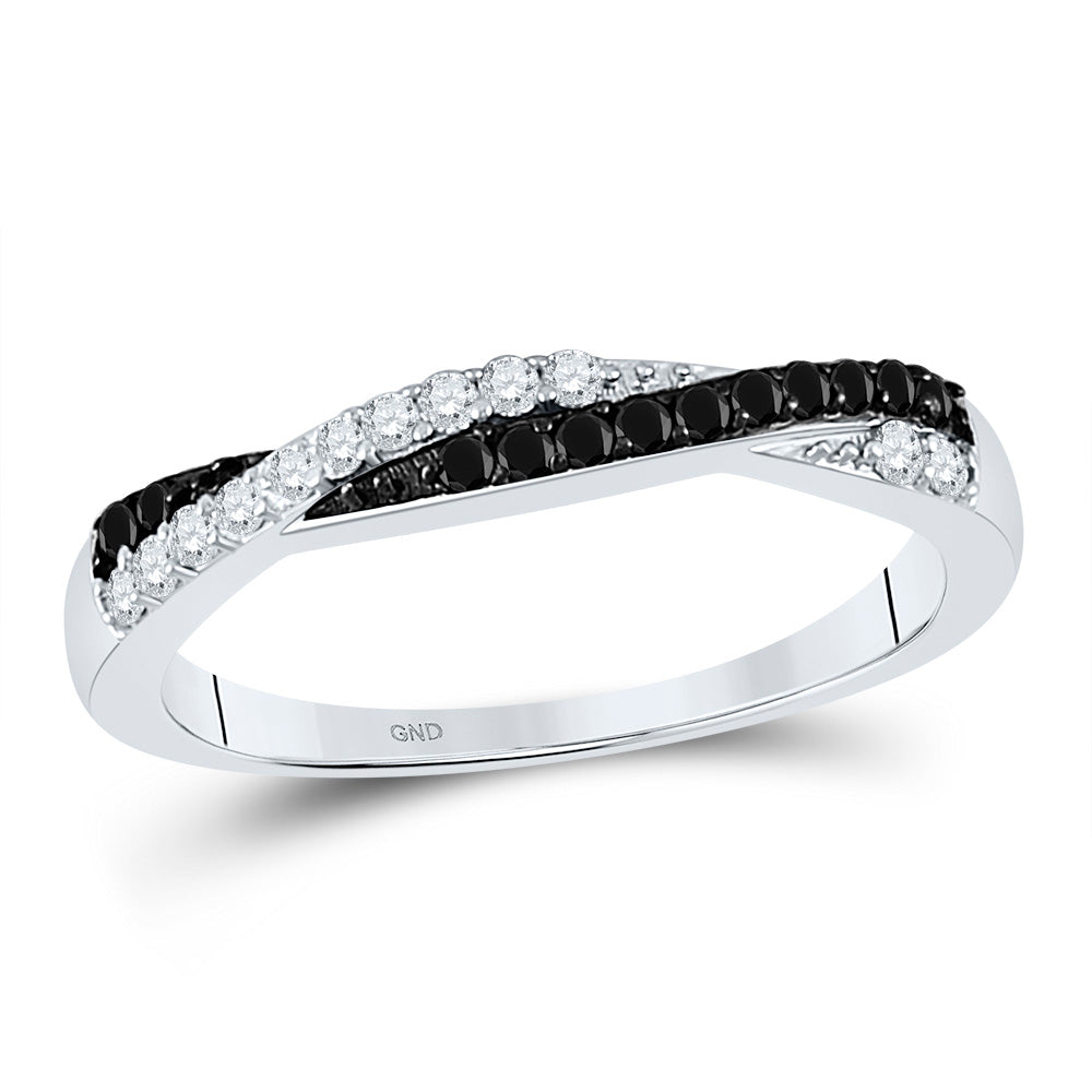 14kt White Gold Womens Round Black Color Enhanced Diamond Band Ring 1/4 Cttw
