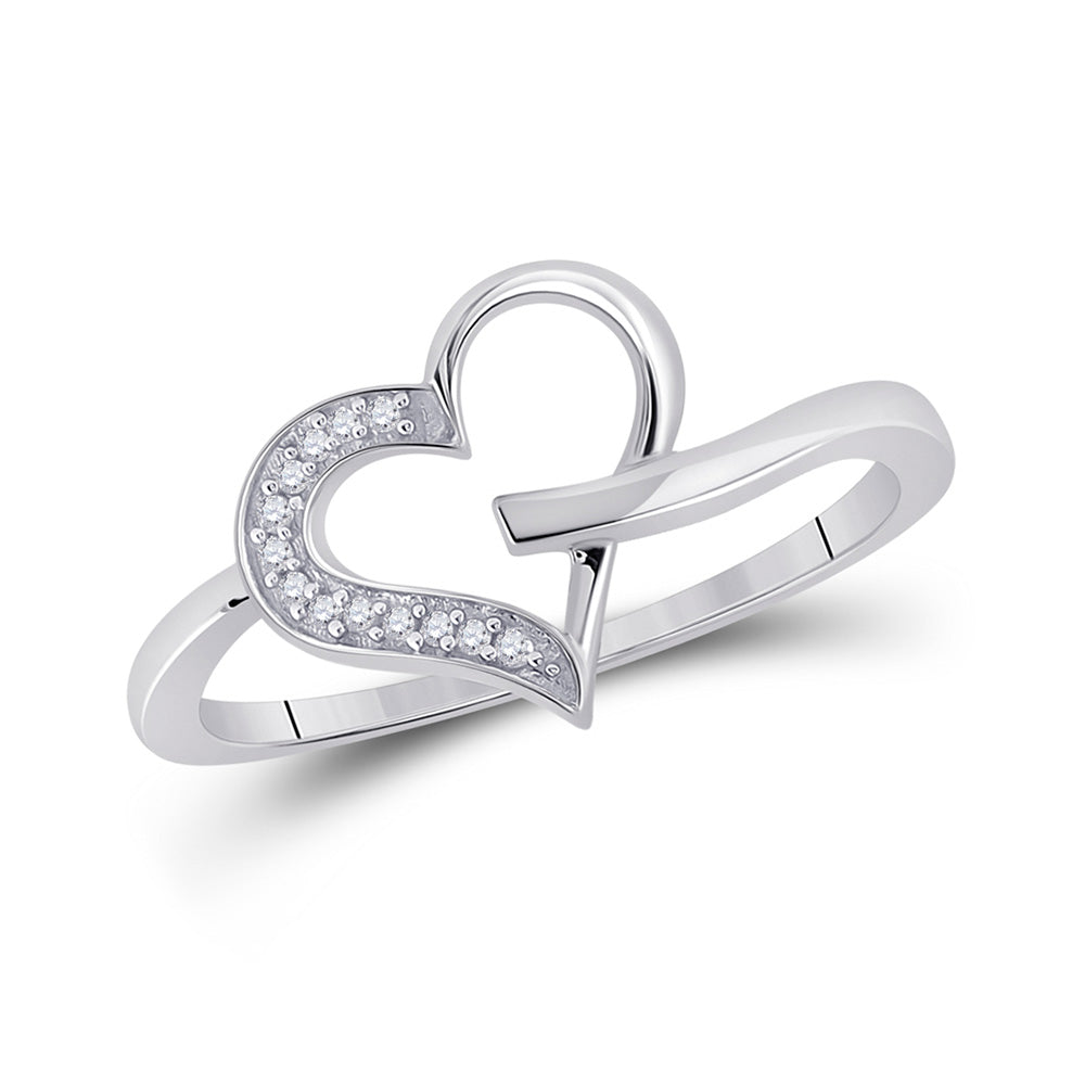 10kt White Gold Womens Round Diamond Heart Ring 1/20 Cttw