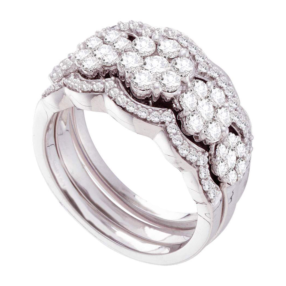 14kt White Gold Round Diamond 3-Piece Bridal Wedding Ring Band Set 1-1/2 Cttw