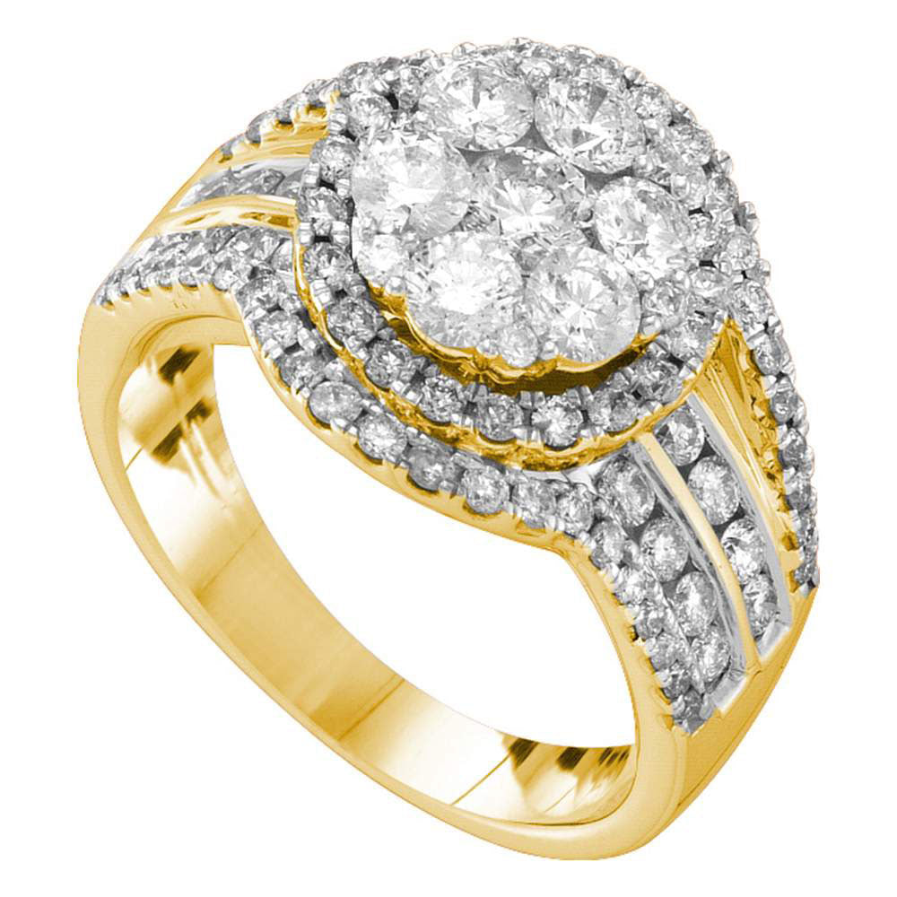 14kt Yellow Gold Womens Round Diamond Flower Cluster Ring 2 Cttw