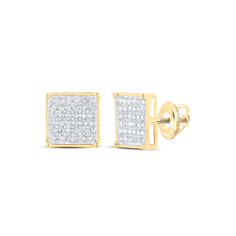 10kt Yellow Gold Womens Round Diamond Square Cluster Earrings 1/4 Cttw