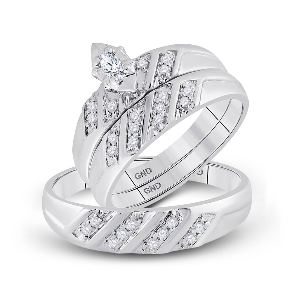 10kt White Gold His Hers Marquise Diamond Solitaire Matching Wedding Set 1/4 Cttw