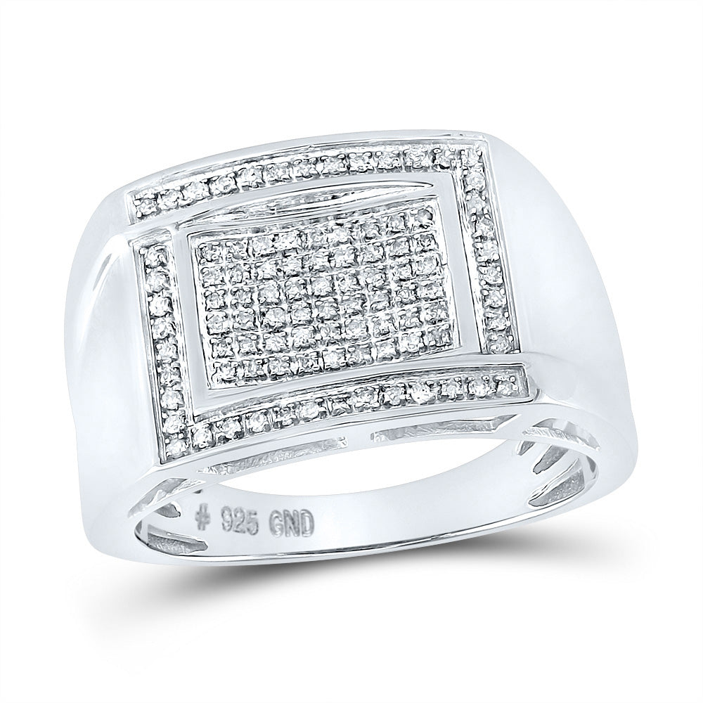 Sterling Silver Mens Round Diamond Cluster Ring 1/3 Cttw