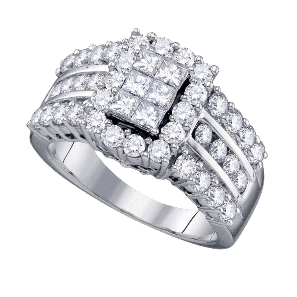 14kt White Gold Princess Diamond Cluster Bridal Wedding Engagement Ring 2 Cttw