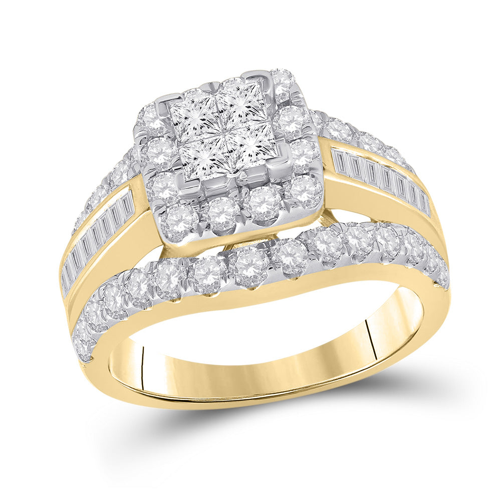 14kt Yellow Gold Princess Diamond Cluster Bridal Wedding Engagement Ring 1 Cttw