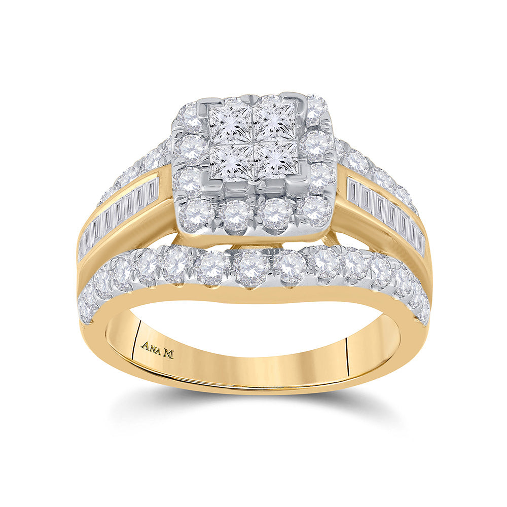 14kt Yellow Gold Princess Diamond Cluster Bridal Wedding Engagement Ring 2 Cttw