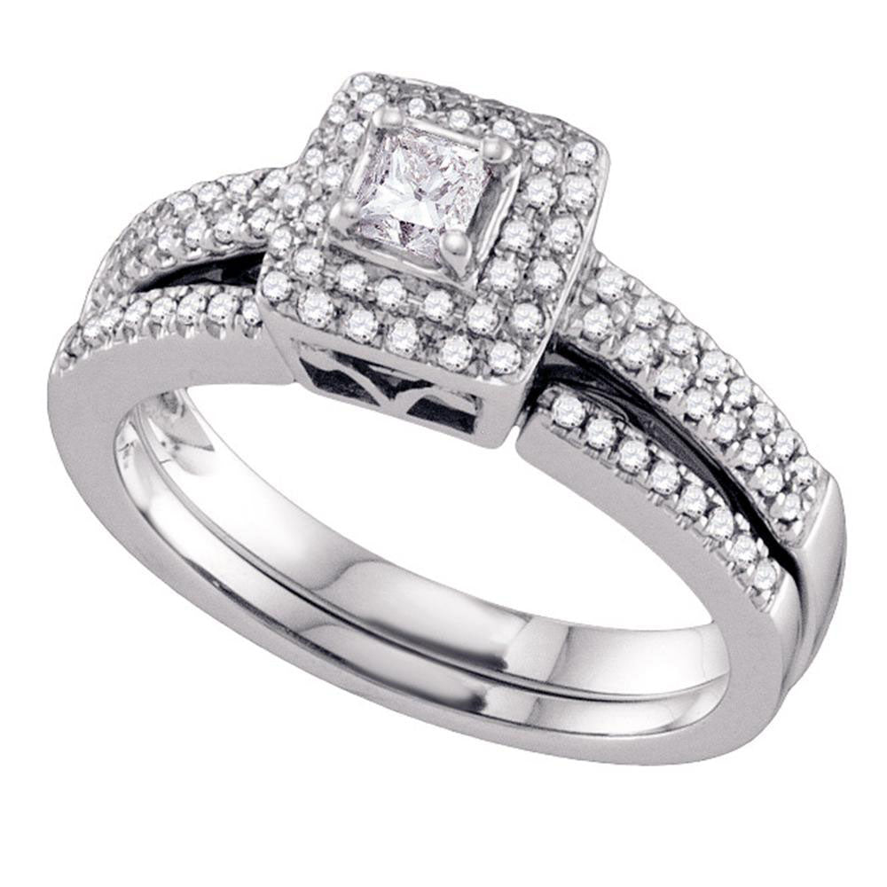 14kt White Gold Princess Diamond Bridal Wedding Ring Band Set 1/2 Cttw