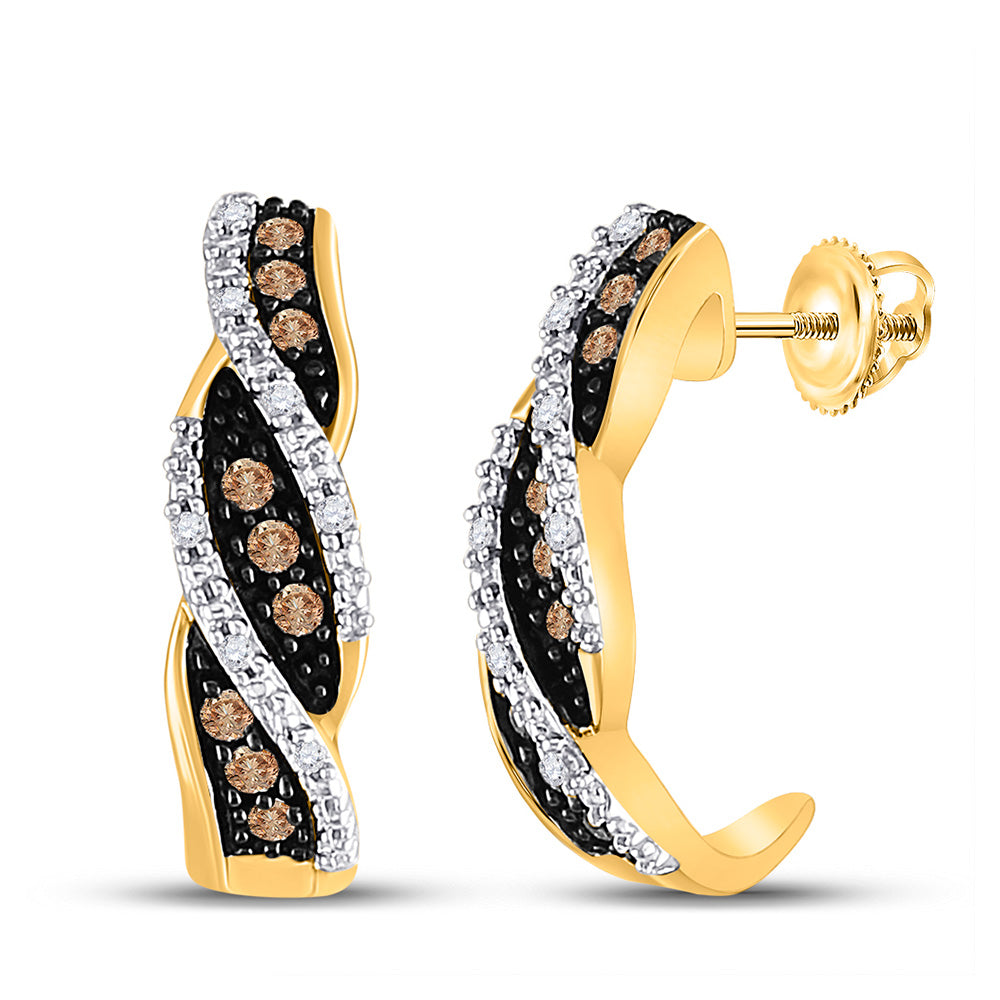 10kt Yellow Gold Womens Round Brown Diamond Stud Earrings 1/5 Cttw