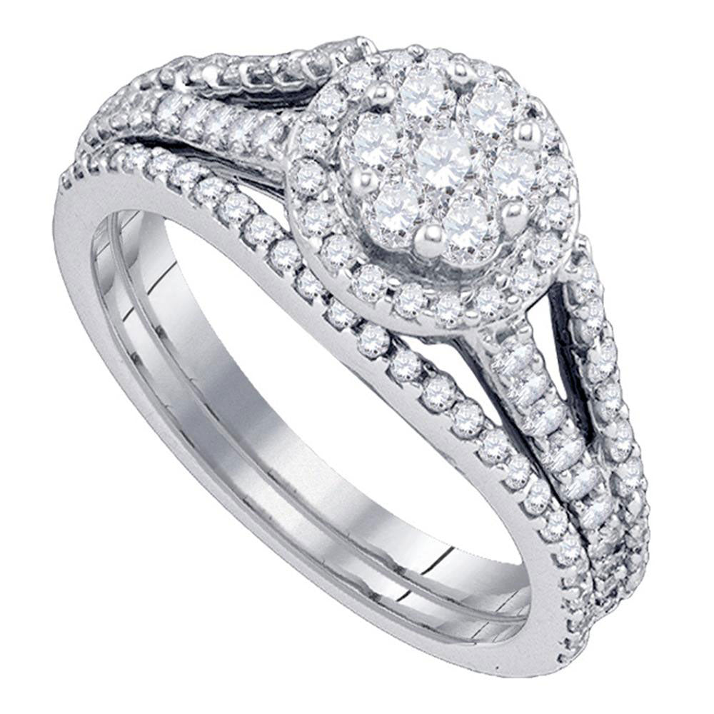 14kt White Gold Round Diamond Bridal Wedding Ring Band Set 1 Cttw