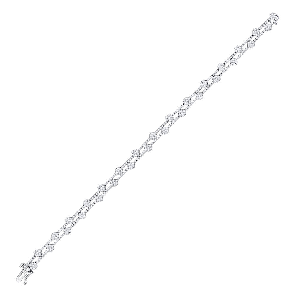 10kt White Gold Womens Round Diamond Flower Cluster Bracelet 2-3/4 Cttw