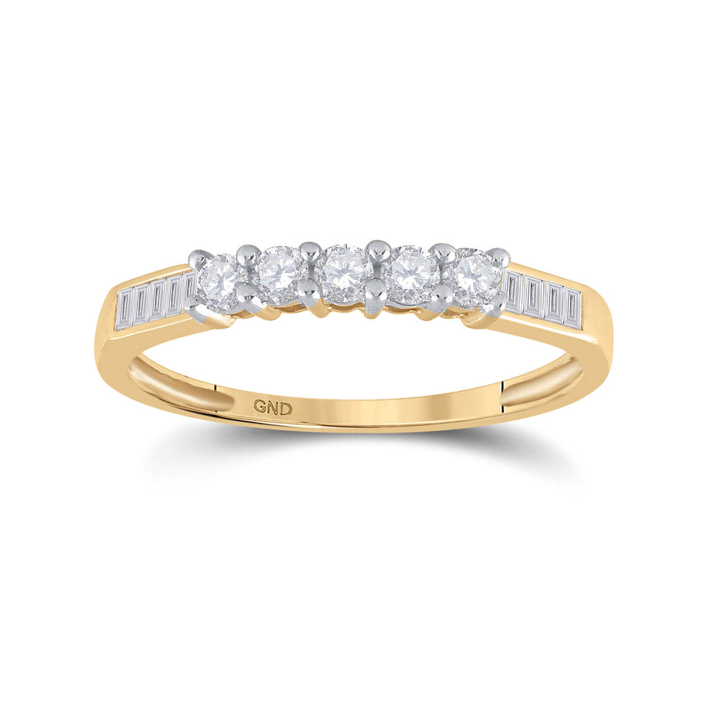 14kt Yellow Gold Womens Round Diamond Wedding 5-Stone Anniversary Band 1/3 Cttw