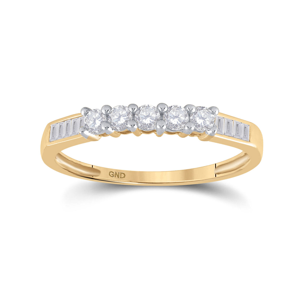 14kt Yellow Gold Womens Round Diamond Wedding 5-Stone Anniversary Band 1/3 Cttw