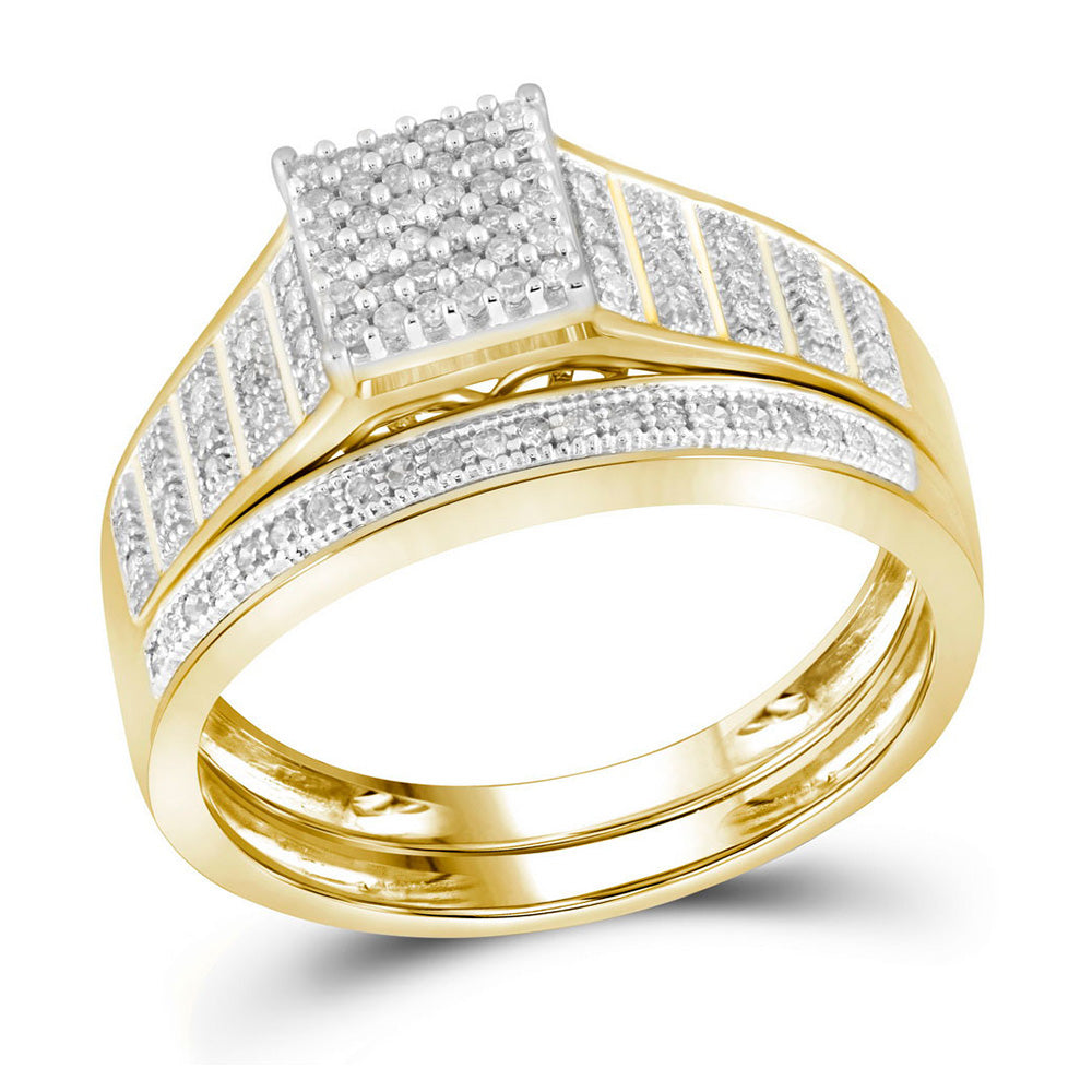 10kt Yellow Gold Round Diamond Square Bridal Wedding Ring Band Set 1/4 Cttw