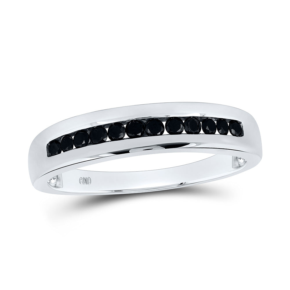 10kt White Gold Mens Round Black Color Enhanced Diamond Wedding Band Ring 1/2 Cttw