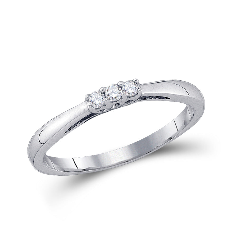 10kt White Gold Round Diamond 3-stone Bridal Wedding Engagement Ring 1/20 Cttw