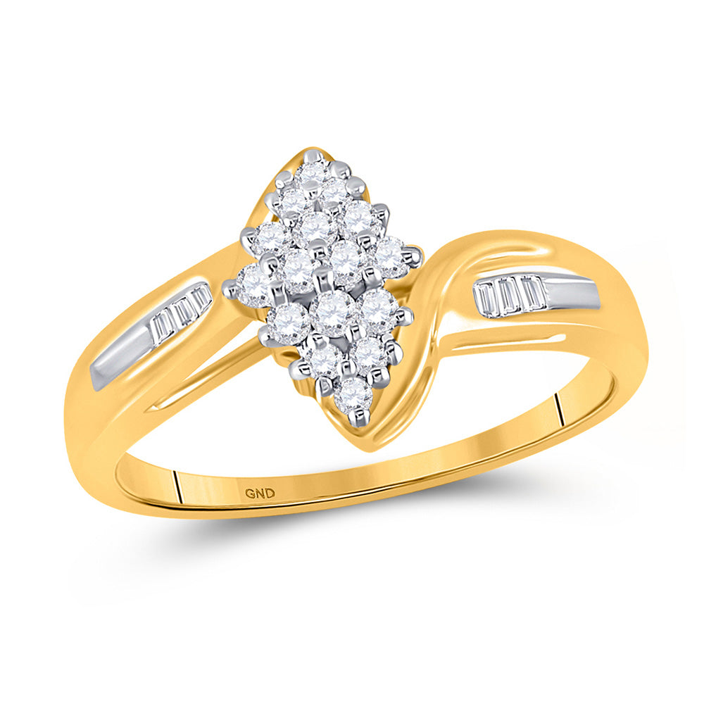 10kt Yellow Gold Womens Round Diamond Oval Cluster Baguette Ring 1/4 Cttw