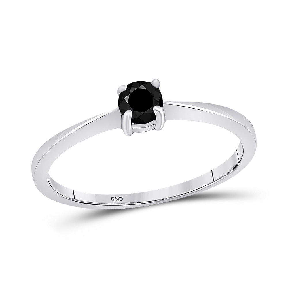10kt White Gold Round Black Color Enhanced Diamond Solitaire Bridal Wedding Ring 1/4 Cttw