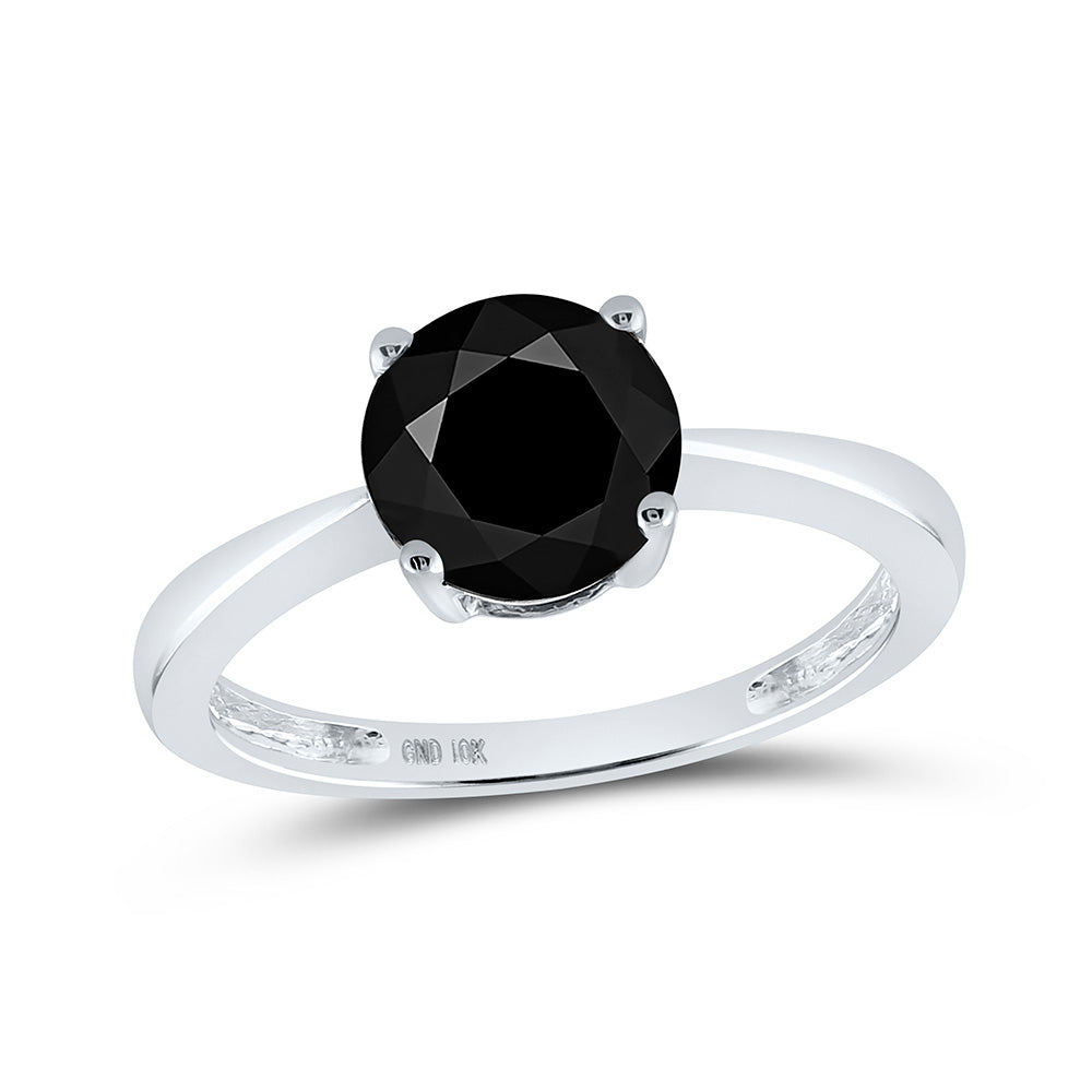 10kt White Gold Round Black Color Enhanced Diamond Solitaire Bridal Wedding Ring 2 Cttw