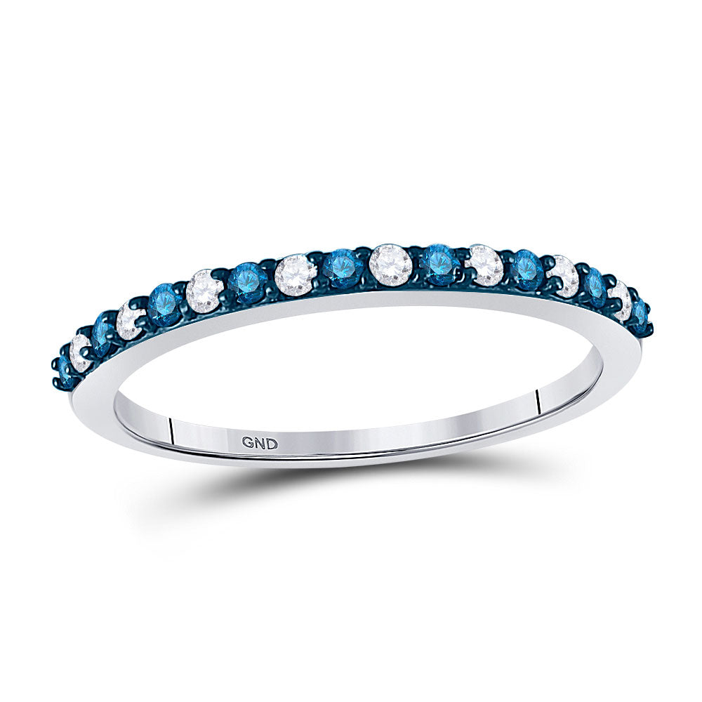 10kt White Gold Womens Round Blue Color Enhanced Diamond Band Ring 1/4 Cttw