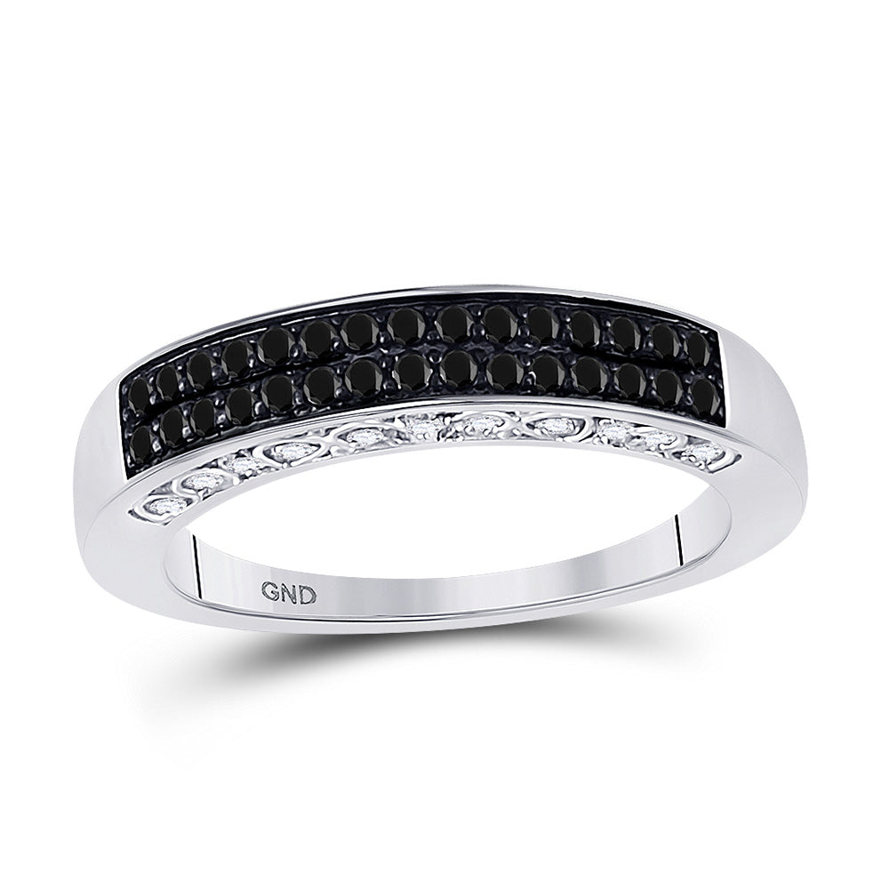 10kt White Gold Womens Round Black Color Enhanced Diamond Band Ring 1/2 Cttw