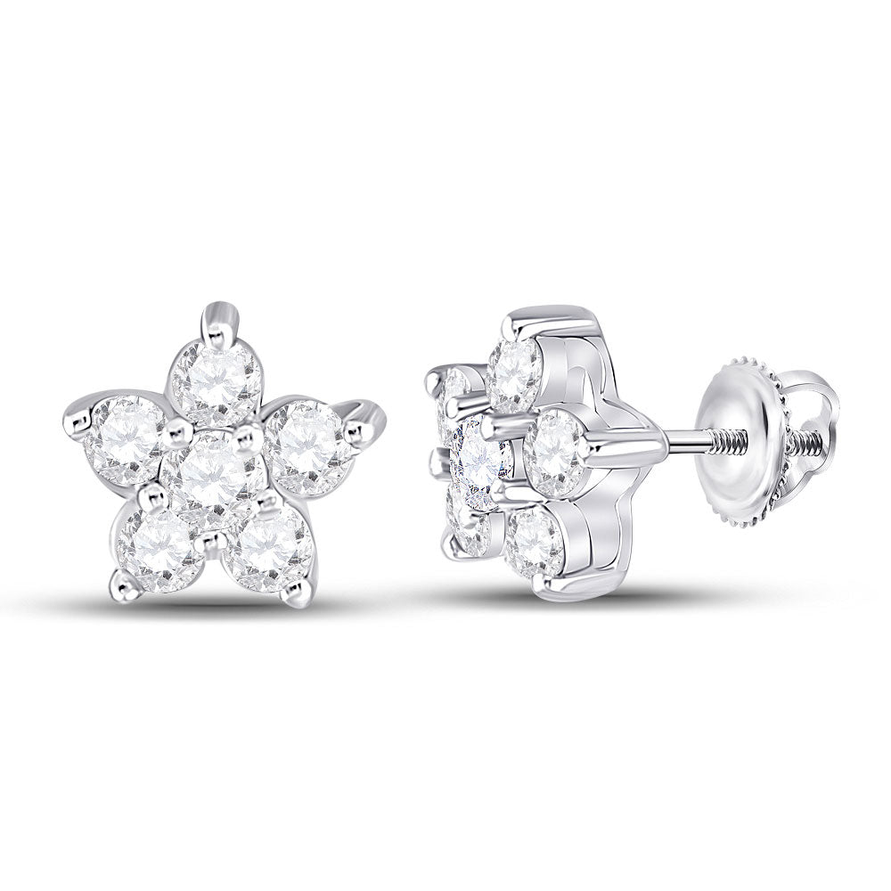 10kt White Gold Womens Round Diamond Star Cluster Earrings 3/8 Cttw