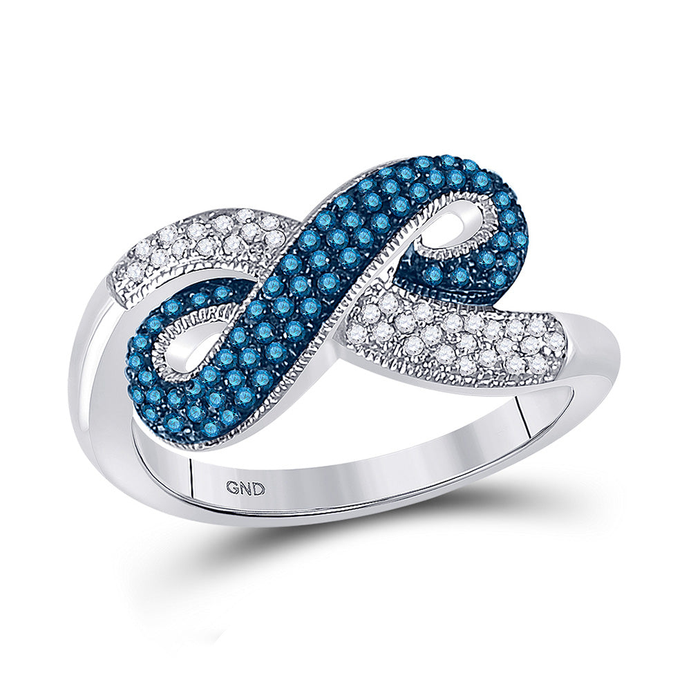 10kt White Gold Womens Round Blue Color Enhanced Diamond Infinity Ring 1/3 Cttw