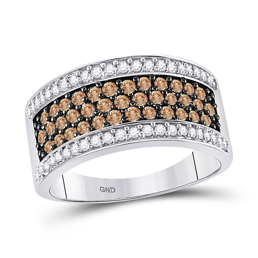 10kt White Gold Womens Round Brown Diamond Fashion Ring 1 Cttw