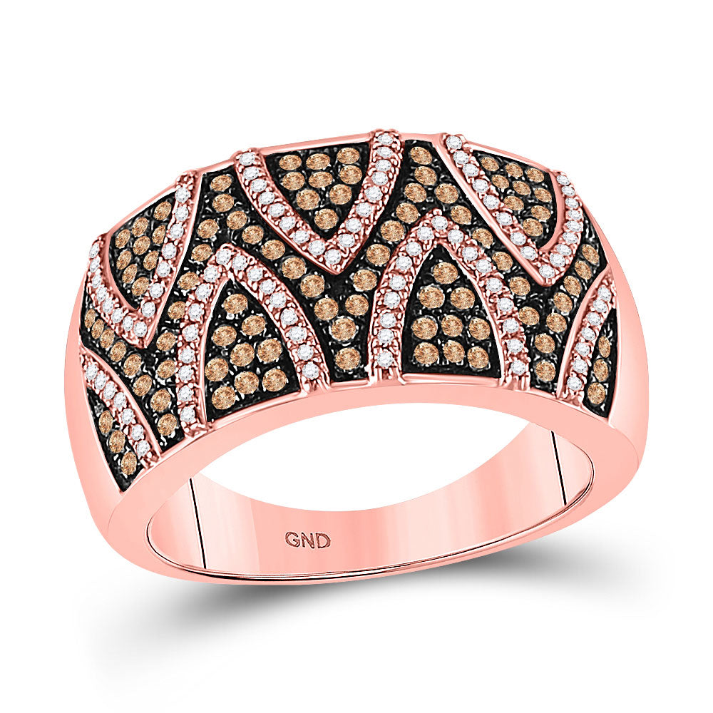 10kt Rose Gold Womens Round Brown Diamond Cocktail Ring 5/8 Cttw