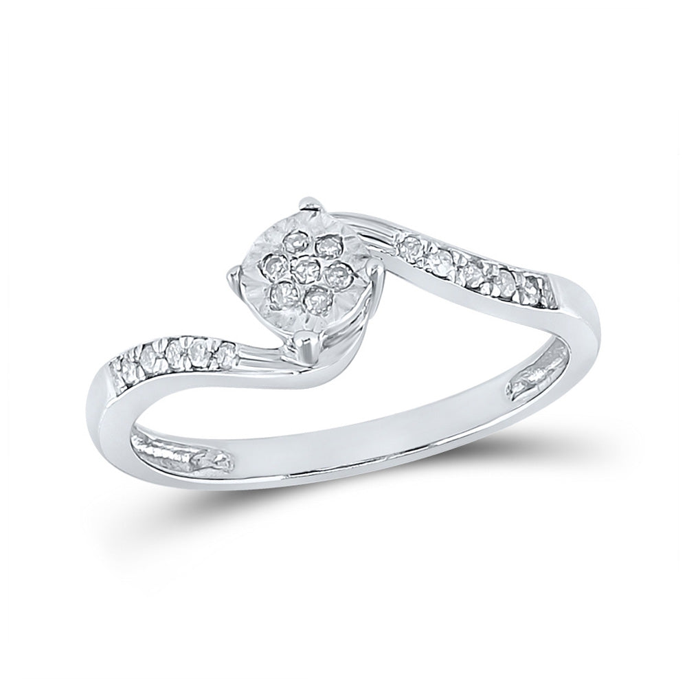 Sterling Silver Womens Round Diamond Fashion Ring 1/12 Cttw