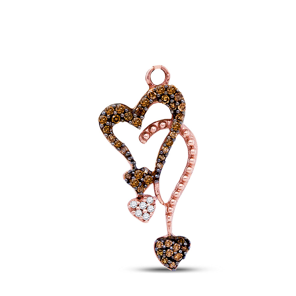 10kt Rose Gold Womens Round Red Color Enhanced Diamond Heart Pendant 1/5 Cttw
