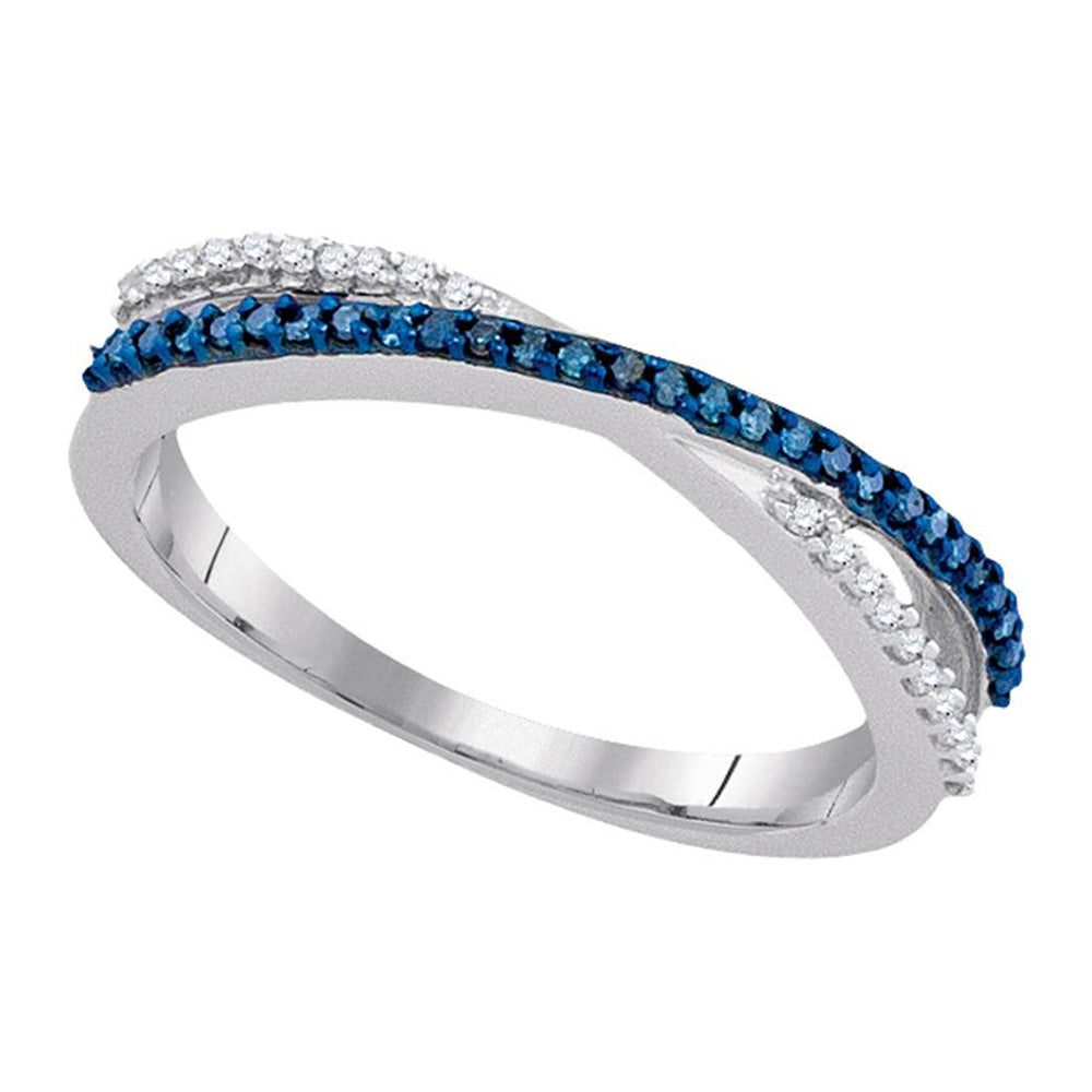 10kt White Gold Womens Round Blue Color Enhanced Diamond Slender Crossover Band 1/6 Cttw
