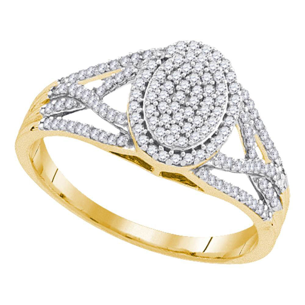10kt Yellow Gold Womens Round Diamond Oval Cluster Ring 1/3 Cttw