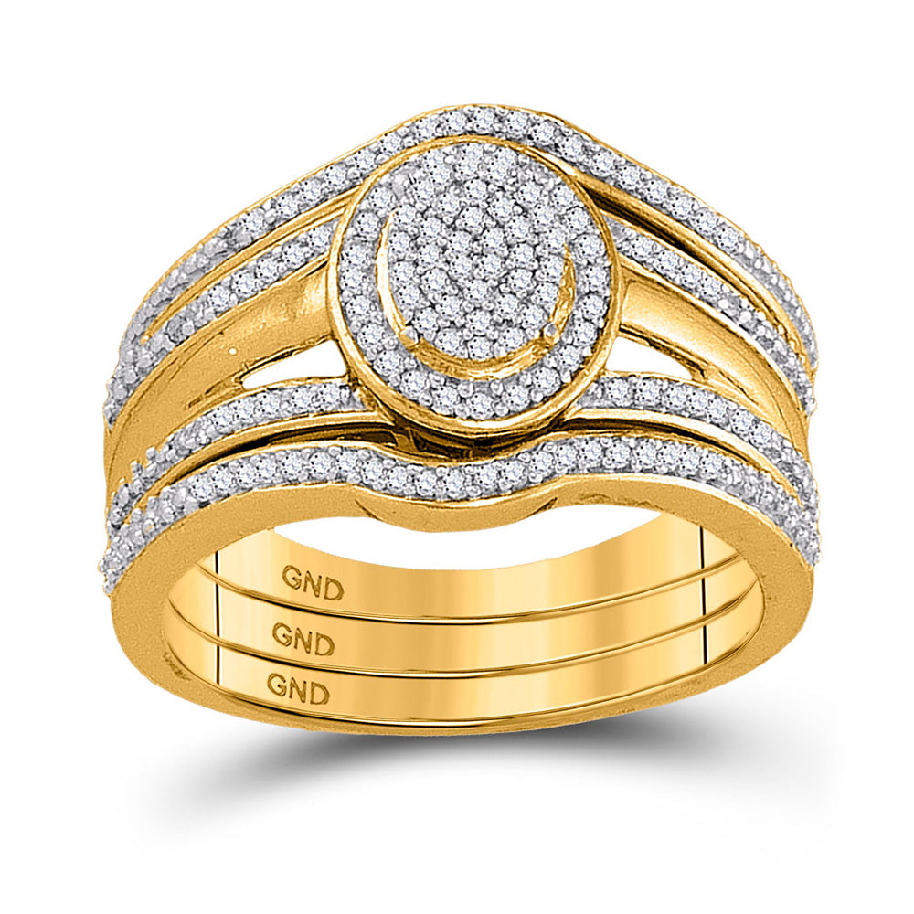 10kt Yellow Gold Round Diamond Bridal Wedding Ring Band Set 1/3 Cttw