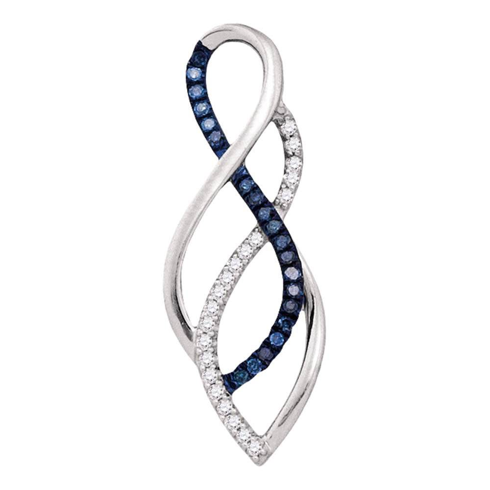 10kt White Gold Womens Round Blue Color Enhanced Diamond Fashion Pendant 1/10 Cttw