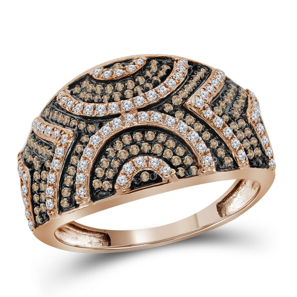 10kt Rose Gold Womens Round Red Color Enhanced Diamond Fashion Ring 1/2 Cttw