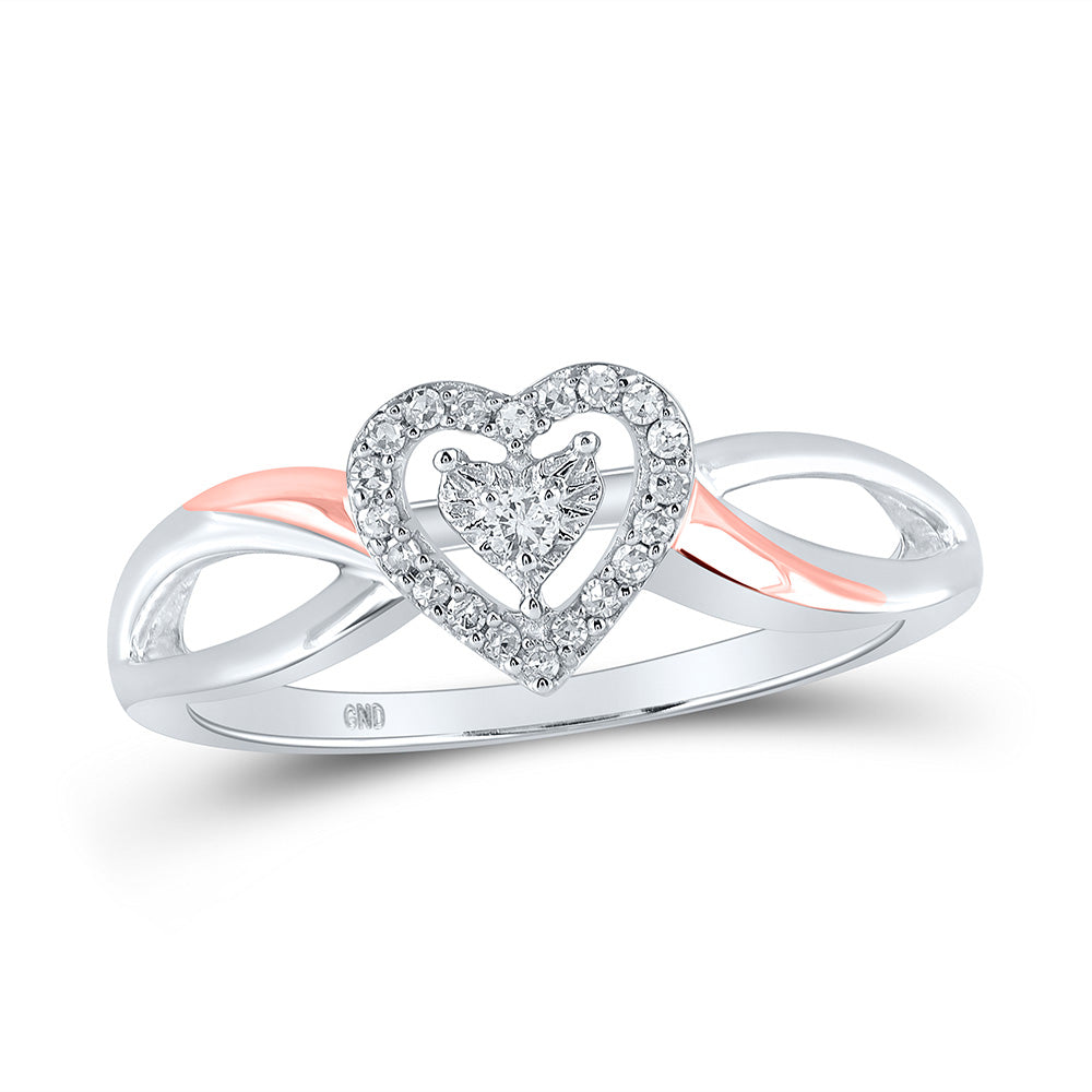 10kt Two-tone Gold Womens Round Diamond Heart Ring 1/6 Cttw