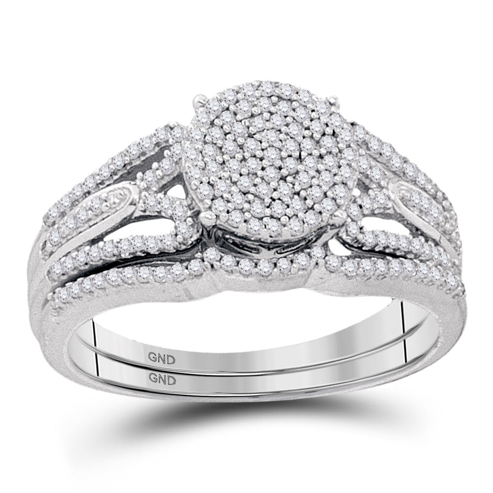 10kt White Gold Round Diamond Bridal Wedding Ring Band Set 3/8 Cttw