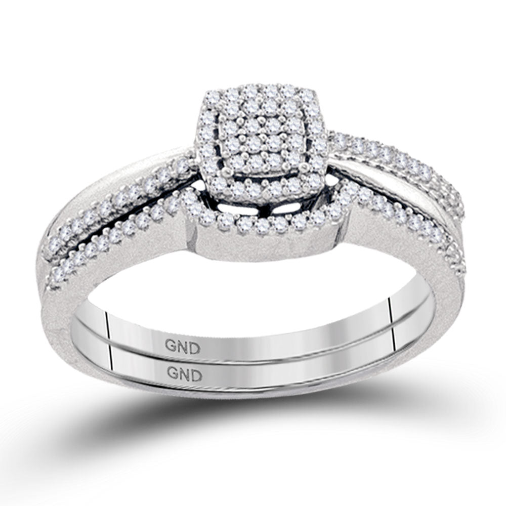 10kt White Gold Round Diamond Bridal Wedding Ring Band Set 1/4 Cttw