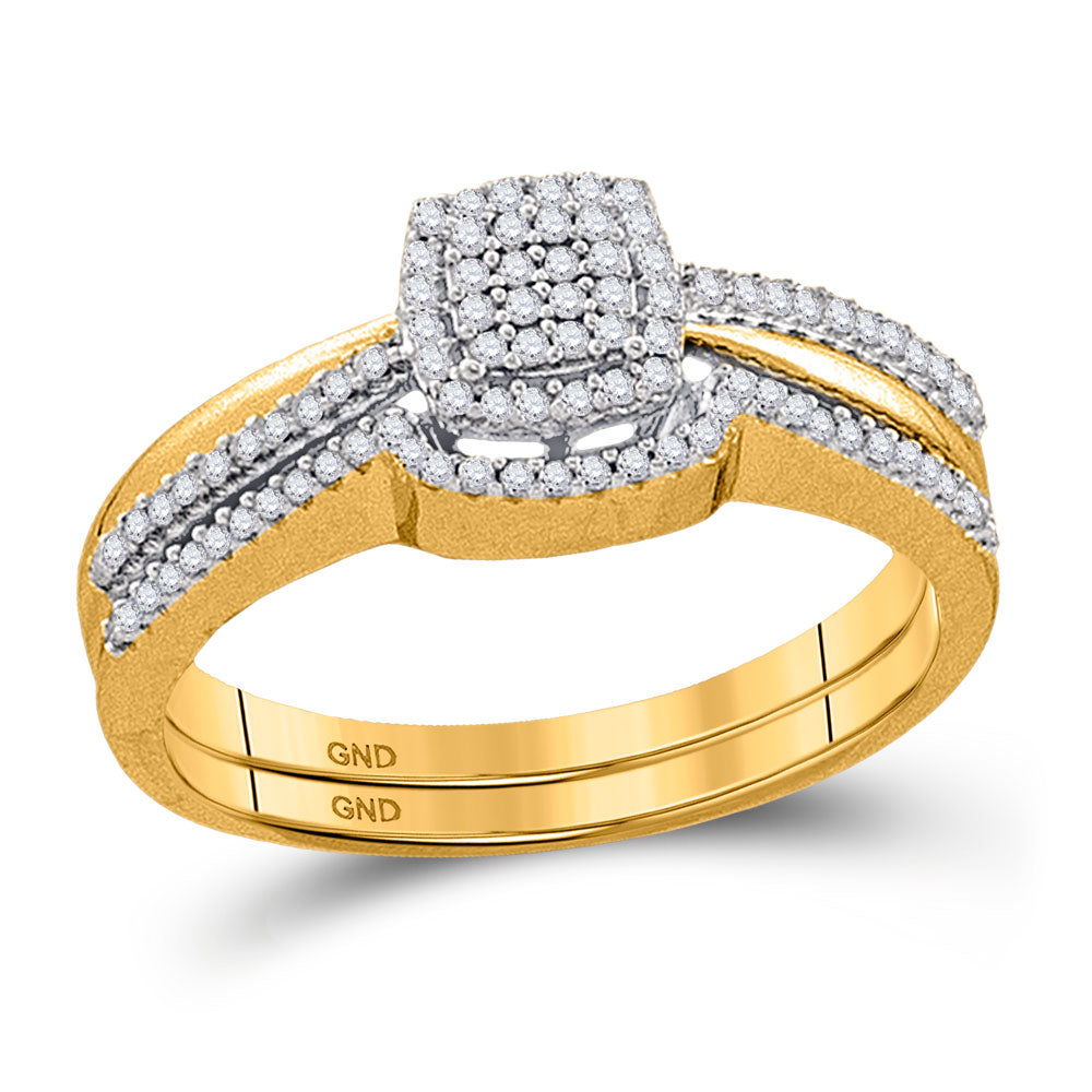 10kt Yellow Gold Round Diamond Bridal Wedding Ring Band Set 1/4 Cttw