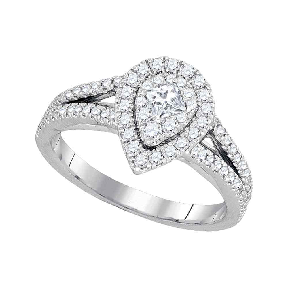 14kt White Gold Princess Diamond Pear Cluster Bridal Wedding Engagement Ring 3/4 Cttw