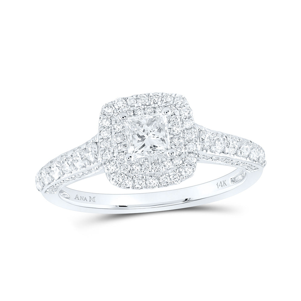 14kt White Gold Round Diamond Halo Bridal Wedding Engagement Ring 1 Cttw