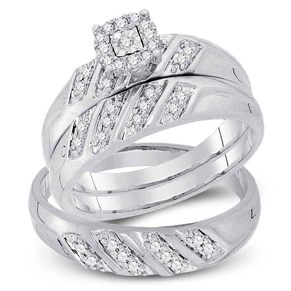 10kt White Gold His Hers Round Diamond Cluster Matching Wedding Set 1/4 Cttw