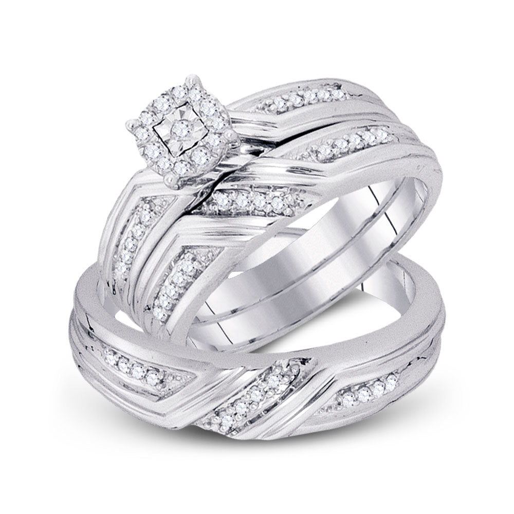 10kt White Gold His Hers Round Diamond Solitaire Matching Wedding Set 1/3 Cttw