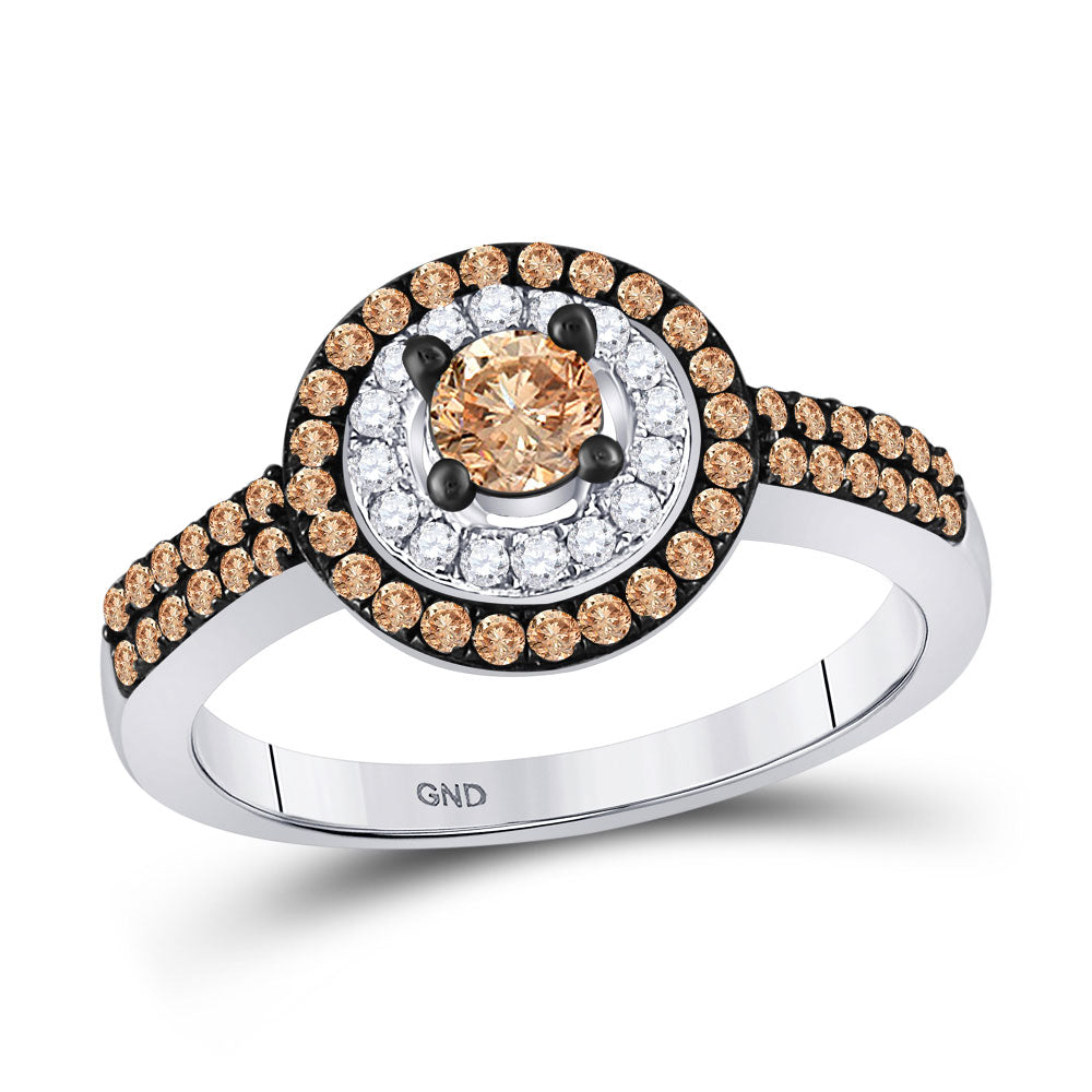 10kt White Gold Womens Round Brown Diamond Circle Solitaire Ring 3/4 Cttw