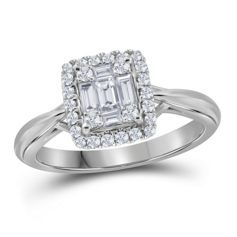 18kt White Gold Baguette Diamond Square Bridal Wedding Engagement Ring 3/8 Cttw