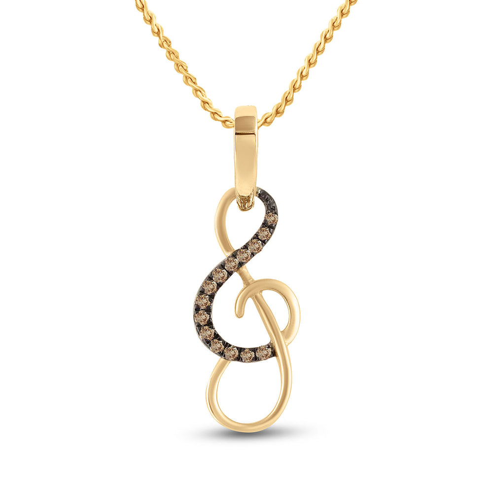 10kt Yellow Gold Womens Round Brown Diamond Treble Clef Music Pendant 1/10 Cttw