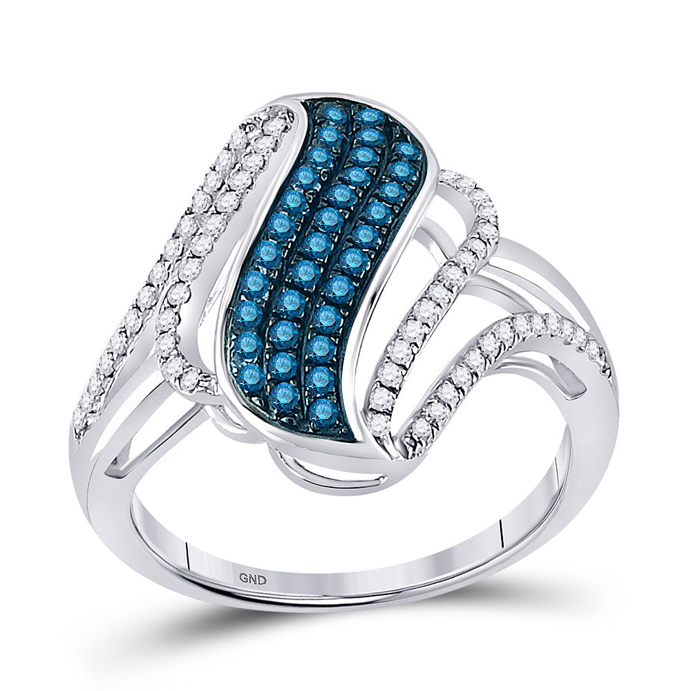 10kt White Gold Womens Round Blue Color Enhanced Diamond Fashion Ring 1/2 Cttw