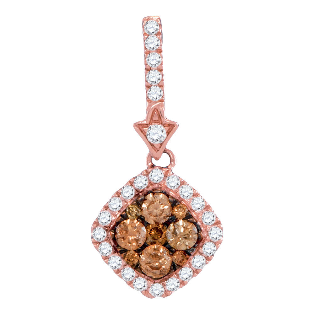 14kt Rose Gold Womens Round Diamond Offset Square Pendant 1/2 Cttw